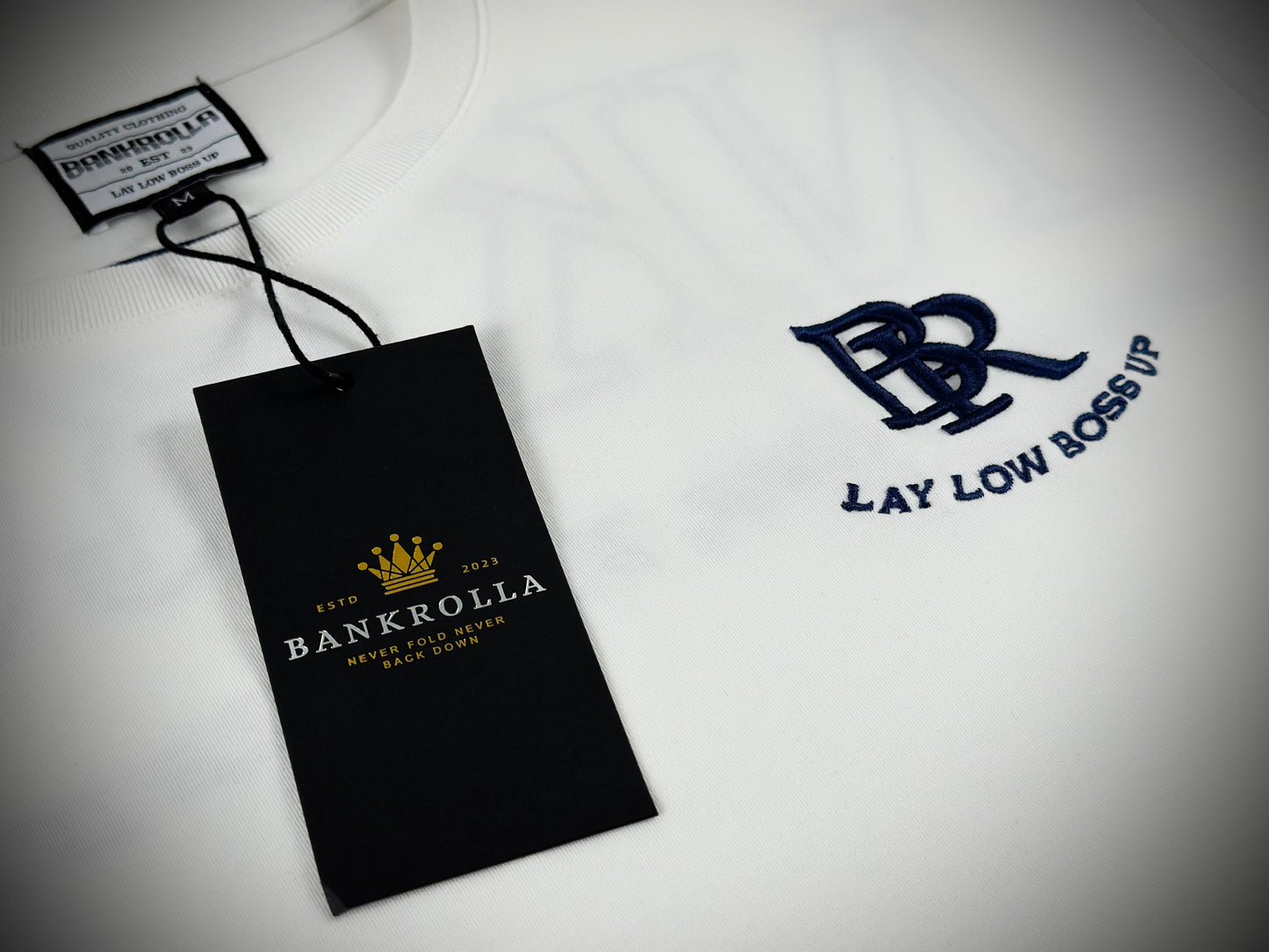 BANKROLLA OFF WHITE & NAVY BOX TEE
